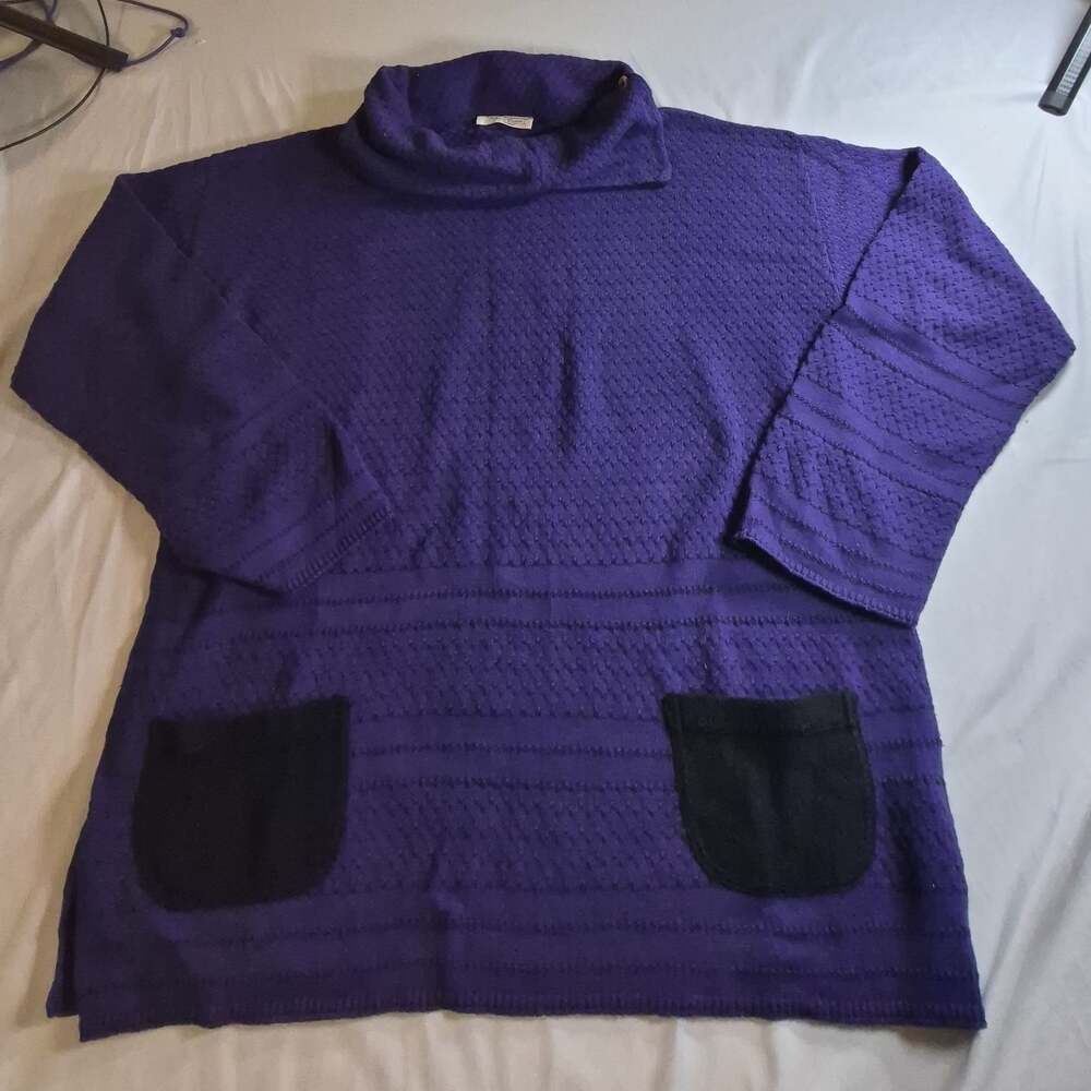 Margaret Winters Purple Textured Knit Cowl Neck Pullover Sweater